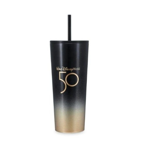 Disney World 50th Anniversary Starbucks Stainless Steel Black and Gold Tumbler